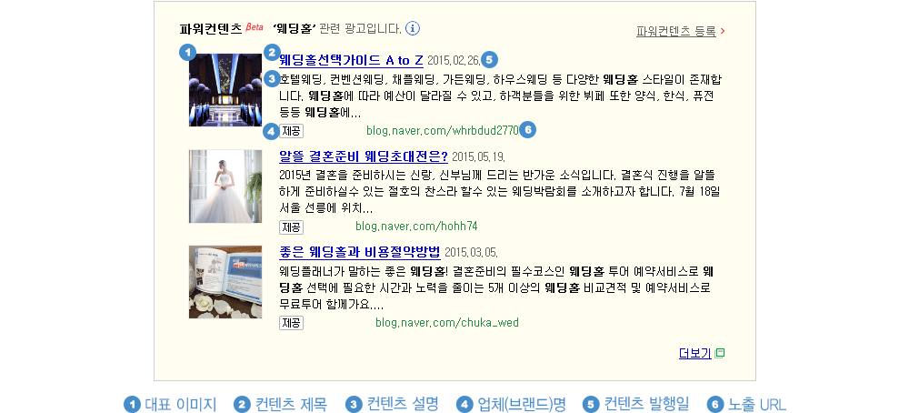 통합검색결과화면의 파워컨텐츠 요소 설명 이미지